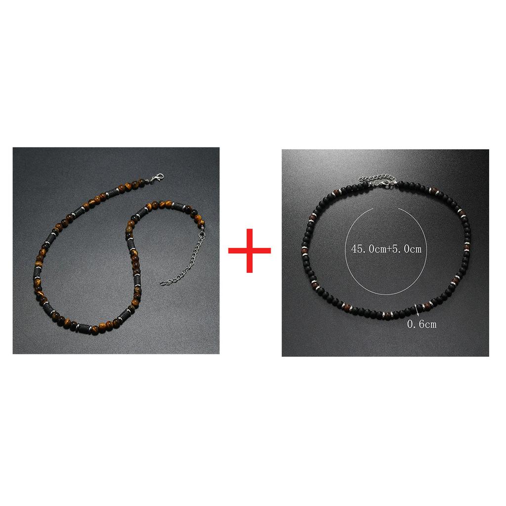 New Bohemian Men's Beaded Necklace Tiger Stone Natural Stone Fashion Trend Design Minimalist Necklace Commemorative Gift