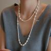 French Chic Double Layer Pearl Necklace Long Multi Layered Stacking Choker Winter Sweater Chain Women