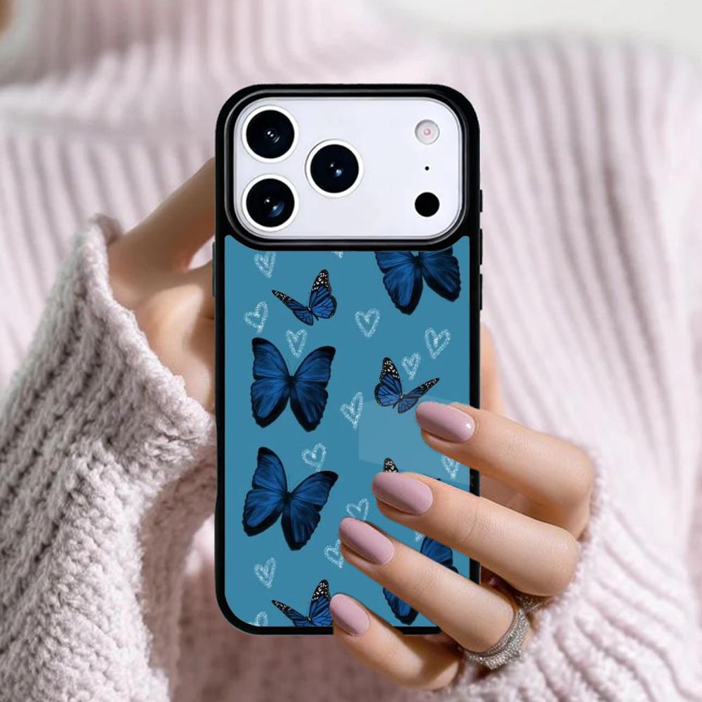 Blue Butterflies Phone Case For Apple iPhone 17 Air 16E 15 14 Plus 13 12 11 Pro Max Mini Funda Cover