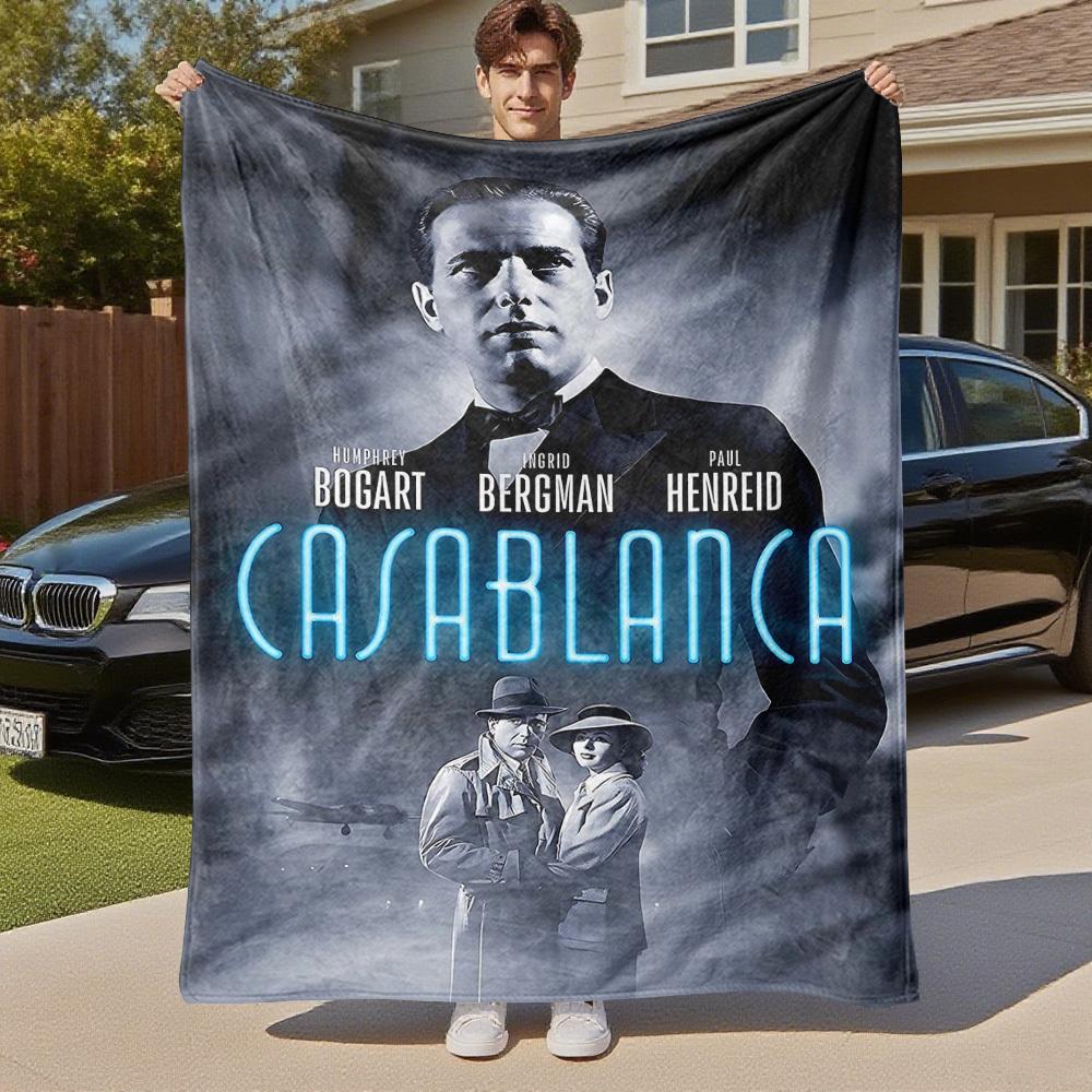 1pc CasablancaOutdoor Flannel Blanket Soft Plush Decor for Picnics, camping,Bedroom, Playroom, or Lunch Break, Perfect Gift