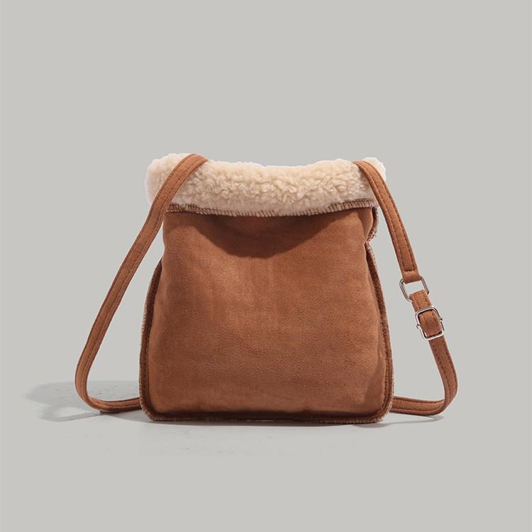 

Milad Lamb Wool Phone Bag Niche Korean Retro Simple Autumn Winter High-Value Single Shoulder Crossbody Small Bag for Women коричневий