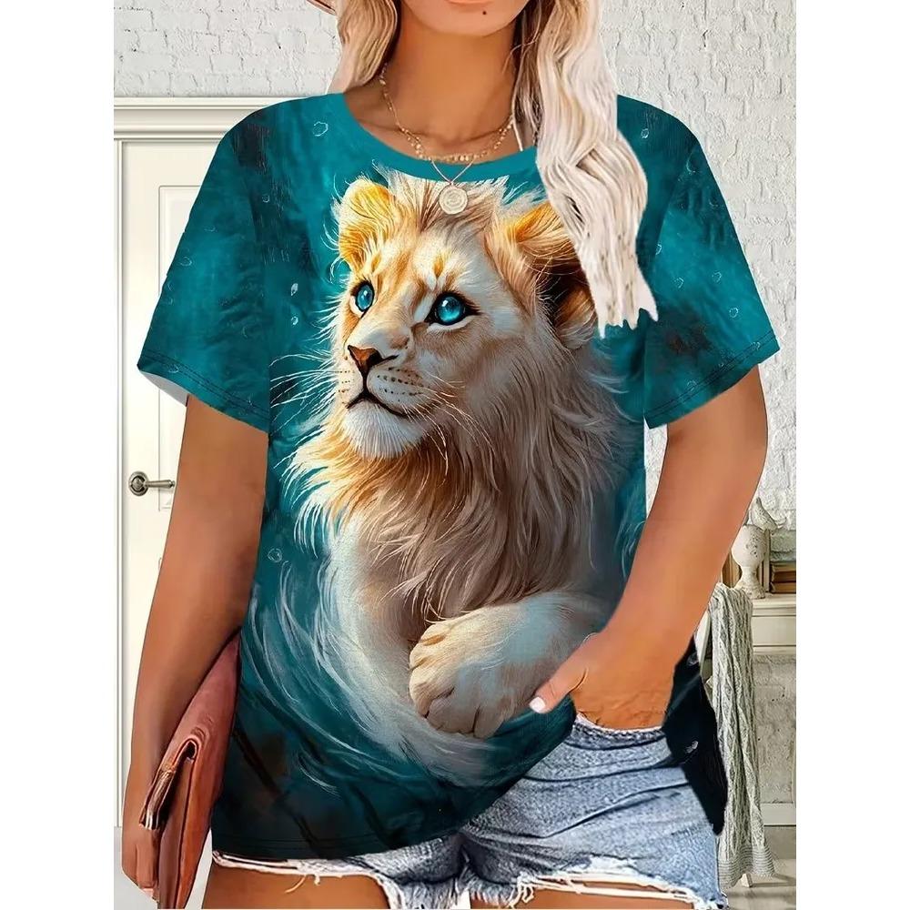 T-shirt da Donna Estiva con Stampa 3D Girocollo Moda Versatile Traspirante Tendenza Casual