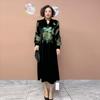 High-end Women's Velvet Dress Plus Size Long Dress Rhinestone Printed Loose Flocked A-Line Dress Spring Autumn