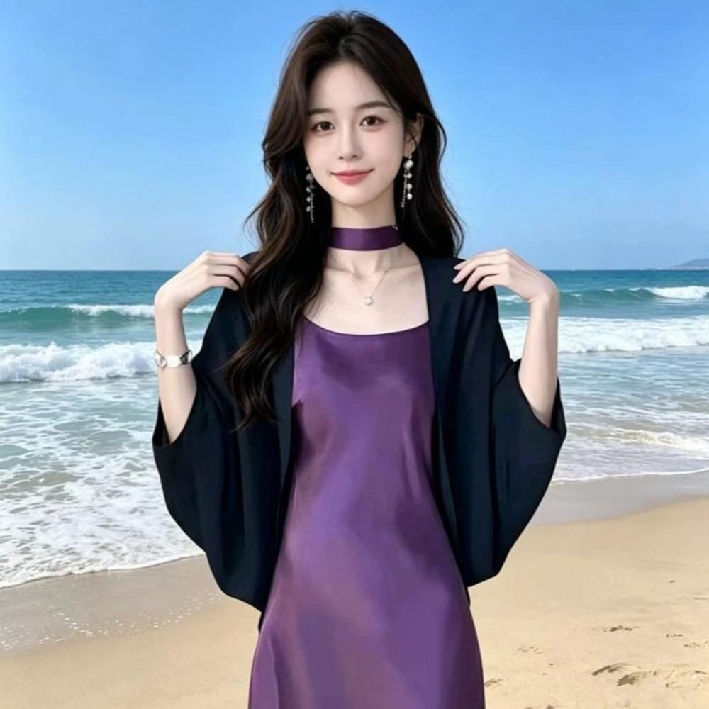 Light Chiffon Fabric Chiffon Cover Up Chiffon Beach Shawl Quick Dry Batwing Shrug  Beach Outdoor чёрный
