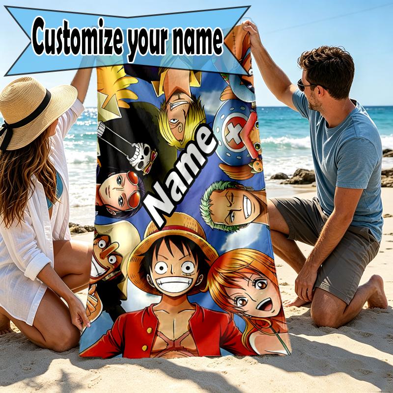 Custom Name Personalized ONE PIECE Print Beach Towel, for Trip Camping Beach Party Home Decor, Birthday Gift for Family & Friends