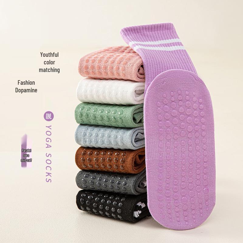 Women's Non-Slip Dance & Yoga Mid-Calf Socks with Stripes