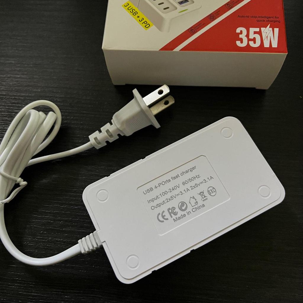 35W Multi-Port Power Strip with 6-USB PD Quick Charge and Extension Cord for Android Devices