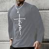 Vintage T Shirt 3D Simple Cross Print Casual Long Sleeve Men's Loose O Neck Comfortable Sweatshirt European Clothing 5Xl