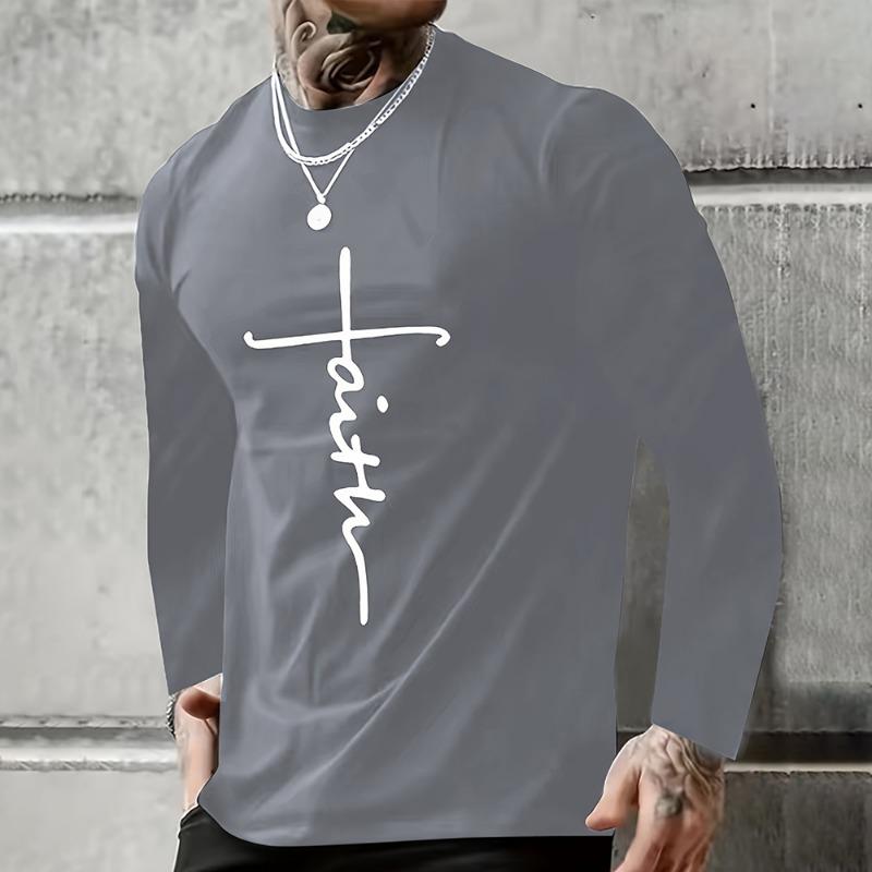 Vintage T Shirt 3D Simple Cross Print Casual Long Sleeve Men's Loose O Neck Comfortable Sweatshirt European Clothing 5Xl