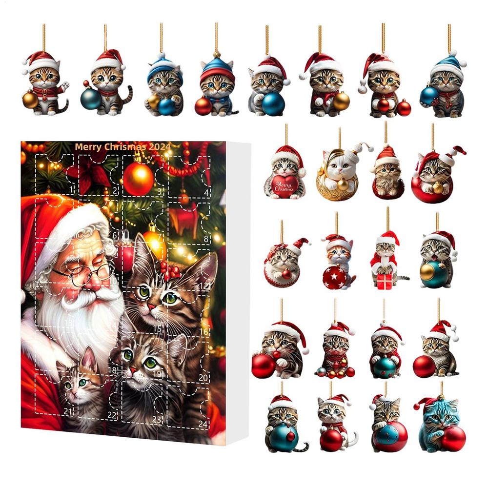 Christmas 2D Acrylic Ornaments 24-Day Countdown Calendar Animal Charm Tree Hanging Pendant 2026 New Year Holidays Kids Gifts
