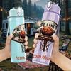 1PC Basketball Hoop Retro Sports Badge Design 750ml Color Plastic Sports Water Bottle Leakproof Flip Straw Lid Suitable for Sports Office Home Use