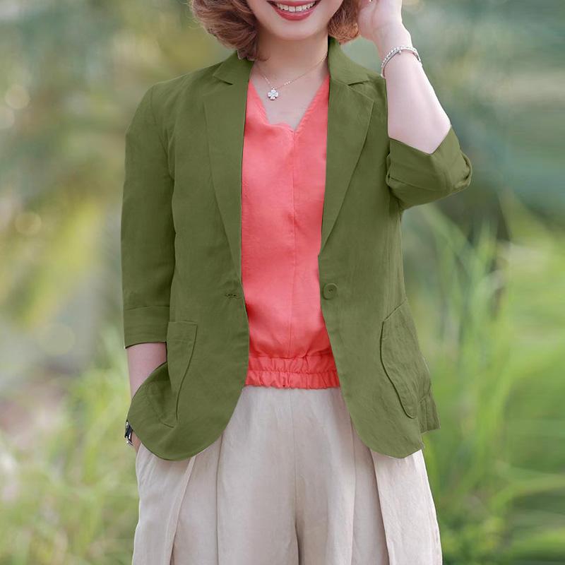 ZANZEA Women Casual Suit Collar Solid Color Long Sleeve Thin Cardigan Tops