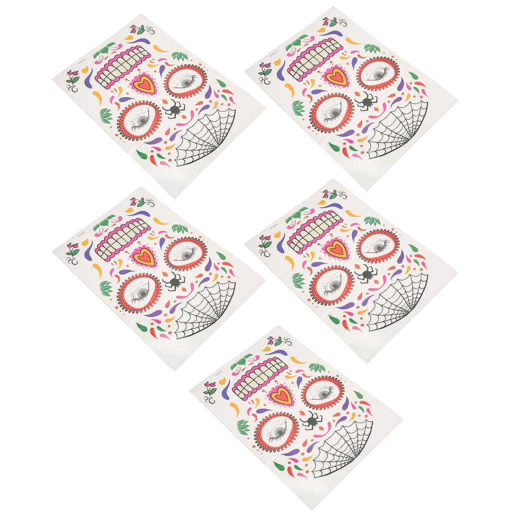 5 Sheets Halloween Face Tattoo Sticker Waterproof Sweatproof Funny Makeup Sticker for Christmas Cosplay Parties