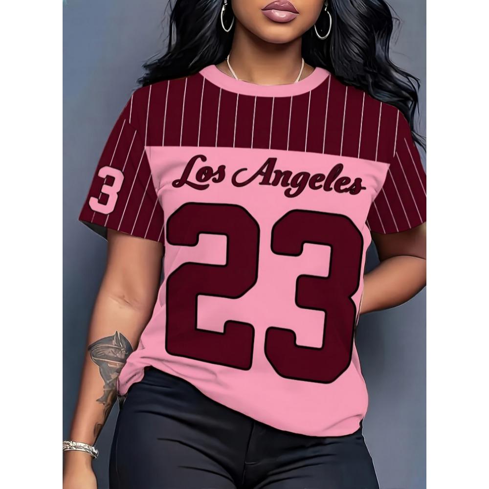 T-shirt striped short sleeved round neck daily top for women, creative sports home T-shirt