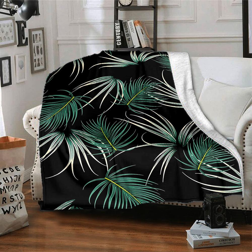 1pc Palm Leaves Pattern Blanket Lightweight Flannel Throw for Sofa Bed Travel Camping Livingroom Office Couch Chair