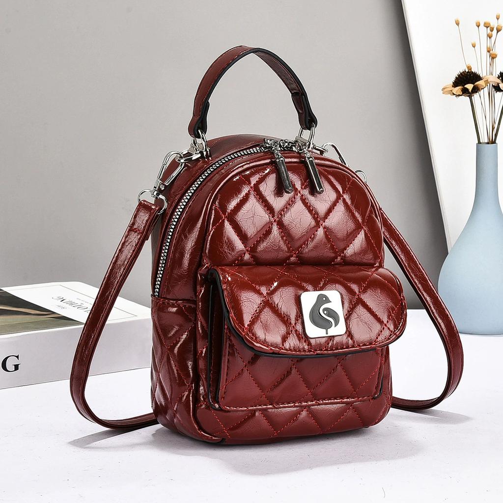 Women's Metallic Quilted Mini Backpack, 3-in-1 Convertible Crossbody Shoulder Bag, PU Leather Trendy Handbag for Daily Use