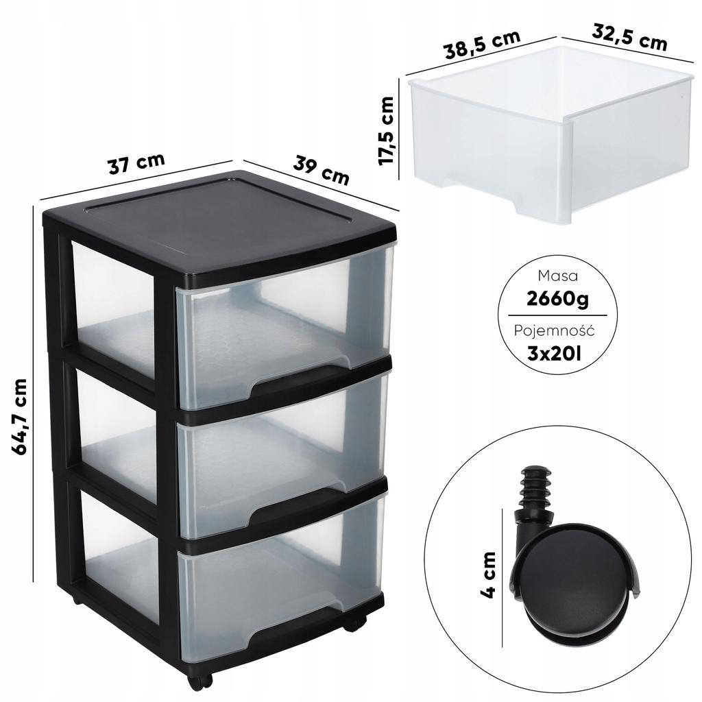 CURVER Regal auf Rädern Schrank 3 Schubladen 20 L