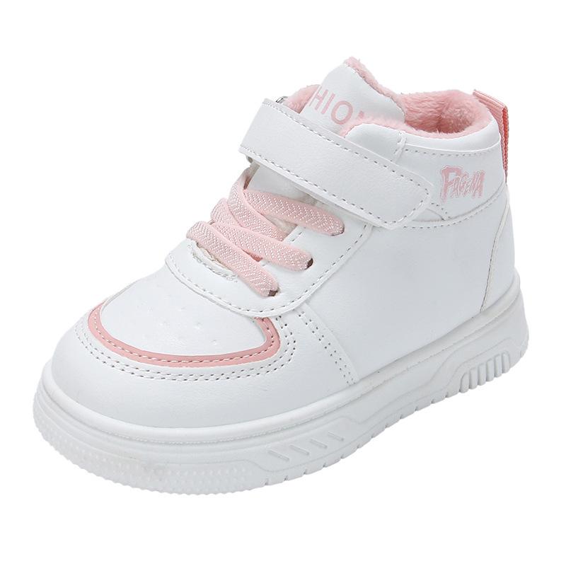 Children's White High-Top Canvas Shoes with Fleece Lining for Warmth - Versatile Sports Shoes for Boys and Toddler Girls
