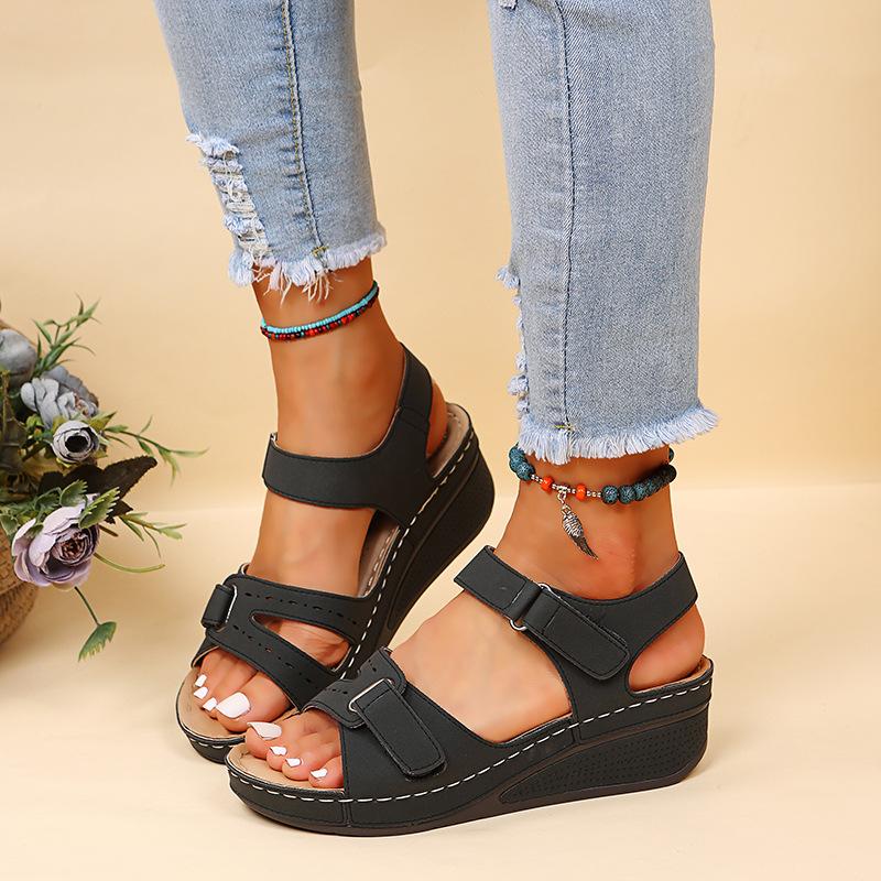 

Roman style sandals women s 2025 summer new wedges large size beach sandals women s foreign trade sandals sandals 36 чёрный