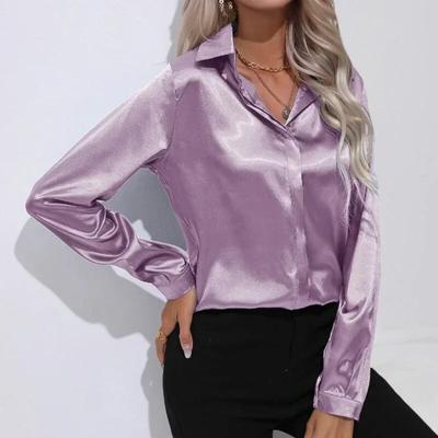 Elegant Satin Shirt Fashion Long Sleeve Women Clothing Casual Solid Silk Blouses Autumn Turn-down Collar Lady Tops Blusas 29730