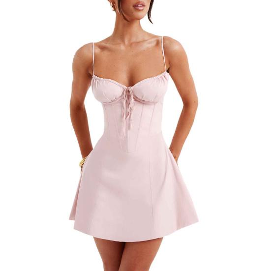 Dámské sexy šaty na ramínka bez rukávů s odhalenými zády koktejlové párty šaty jednobarevné šněrovací na ramínka délka nad koleno