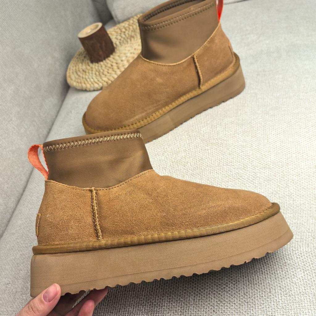 Elastic boots women's boots snow shoes women's platform snow boots women's winter velvet thickened cotton shoes real cowhide