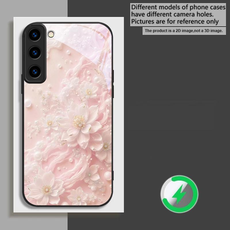 Beautiful white flowers suitable for Samsung Galaxy S26 Ultra S20 FE S21 S22+ 23 Plus S24 Ultra 25 Edge black Glass Phone Casee