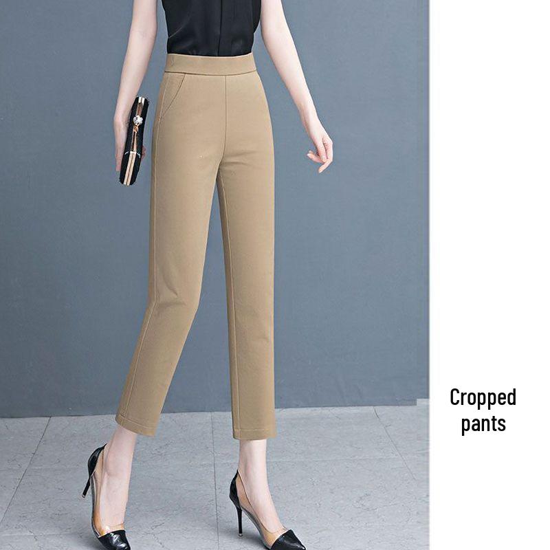 Women's High-Waisted Elastic Straight-Leg Cigarette Pants, Slimming & Versatile, Ideal for Spring/Autumn, Casual Mom's Trousers, New 2025