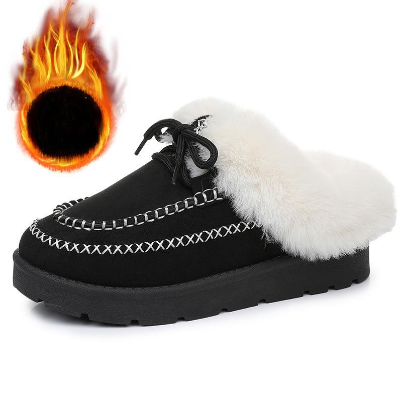 

Fashion Large Size Women Plush Casual Shoes 2025 Winter New Thicken Warm Comfortable Snow Boots Fashion Slip on Half Drag Platform Boots 36 чёрный