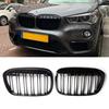 Double Line Car Front Bumper Kidney Grill Grilles For BMW X1 F48 F49 2016 2017 2018 2019 2020 M Style Racing Grille Glossy Black