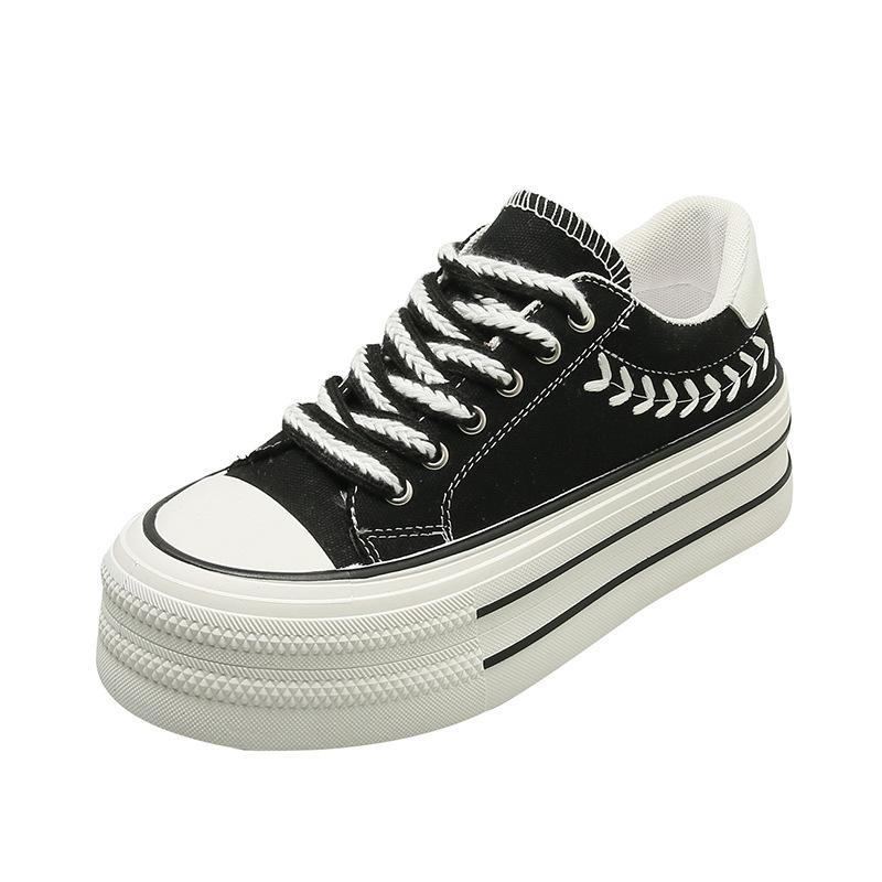 

2025 Korean version of casual new spring and summer canvas women s shoes low-top thick-soled heightening wheat ear shoes student white shoes 40 чорний
