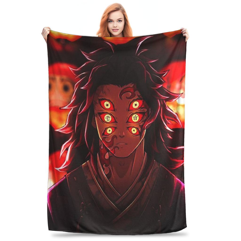 Flannel Throw Blanket Demon Slayer Upper Rank One Kokushibo Anime Warm Plush Blankets Soft Bedspread for Livingroom Home Sofa