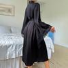 Satin Pajamas Lace Light Luxury Long-sleeved Cool Nightgown Bathrobe Loungewear