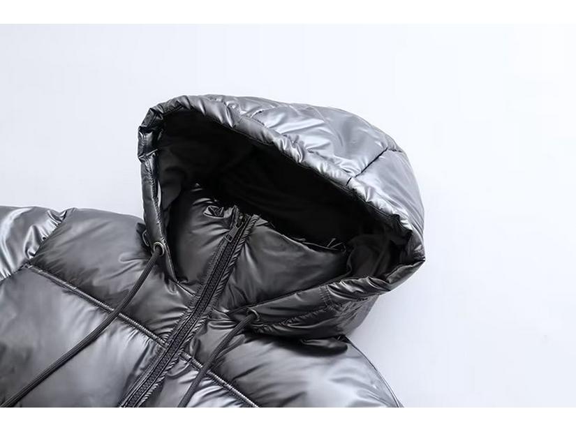 Women's 2023 Silver Satin Hooded Jacket - European & American Autumn/Winter Style