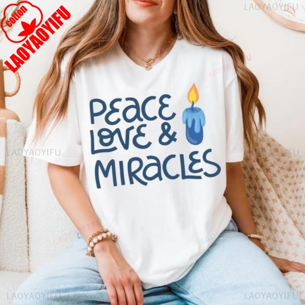 Peace Love Miracles Shirt Jewish Christmas Tops Happy Hanukkah Shirt Hipster Short Sleeve Comfortable Personality Sweatshirt