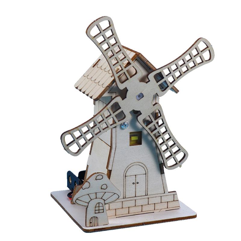Wooden Electric Windmill House Handmade Material Set Creative Assembled Science Education Jigsaw