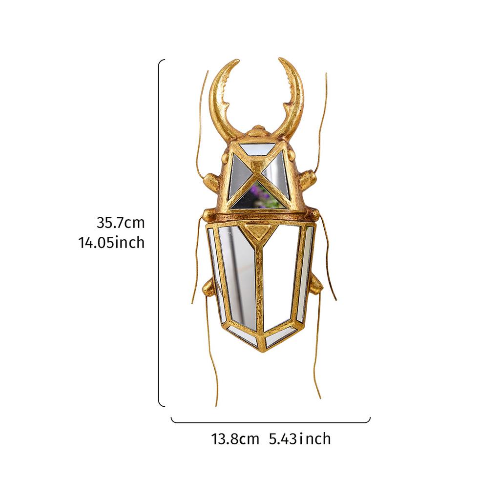 Golden Insect Mirror Insect Beetle Resin Handicraft Mirror Pendant Wall Decoration Mirror Wall Hanging Centipede Room Decor