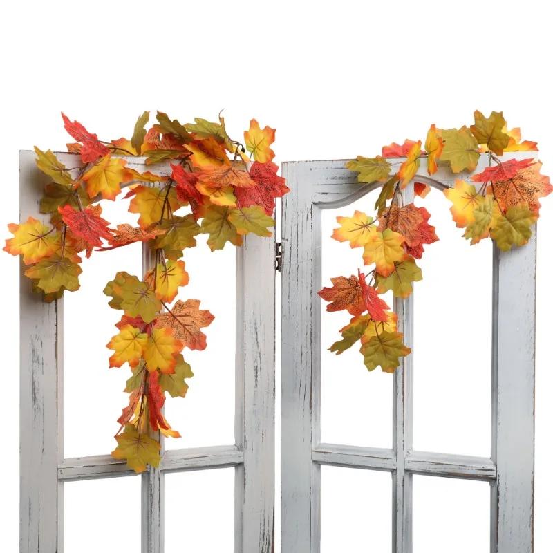 New Halloween Simulated Maple Leaf Vine Wall Hanging Autumn Party Wall Hanging Rattan Harvest Festival Leaf Rattan Maple Decor