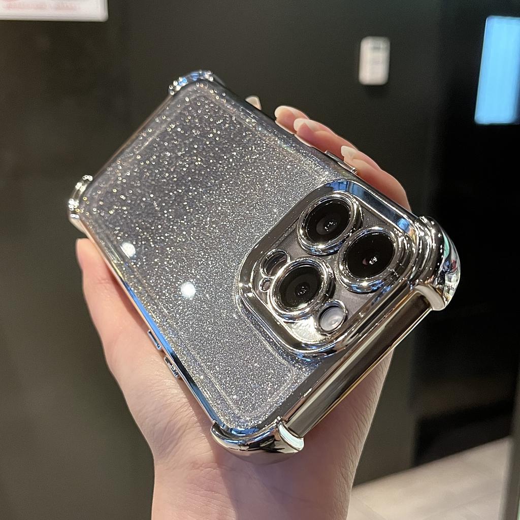 Funda para iPhone 16 Pro Max con Esquinas Reforzadas Anti-caídas Galvanizado Adecuada para Brillo Degradado Apple 14/13 Funda Protectora