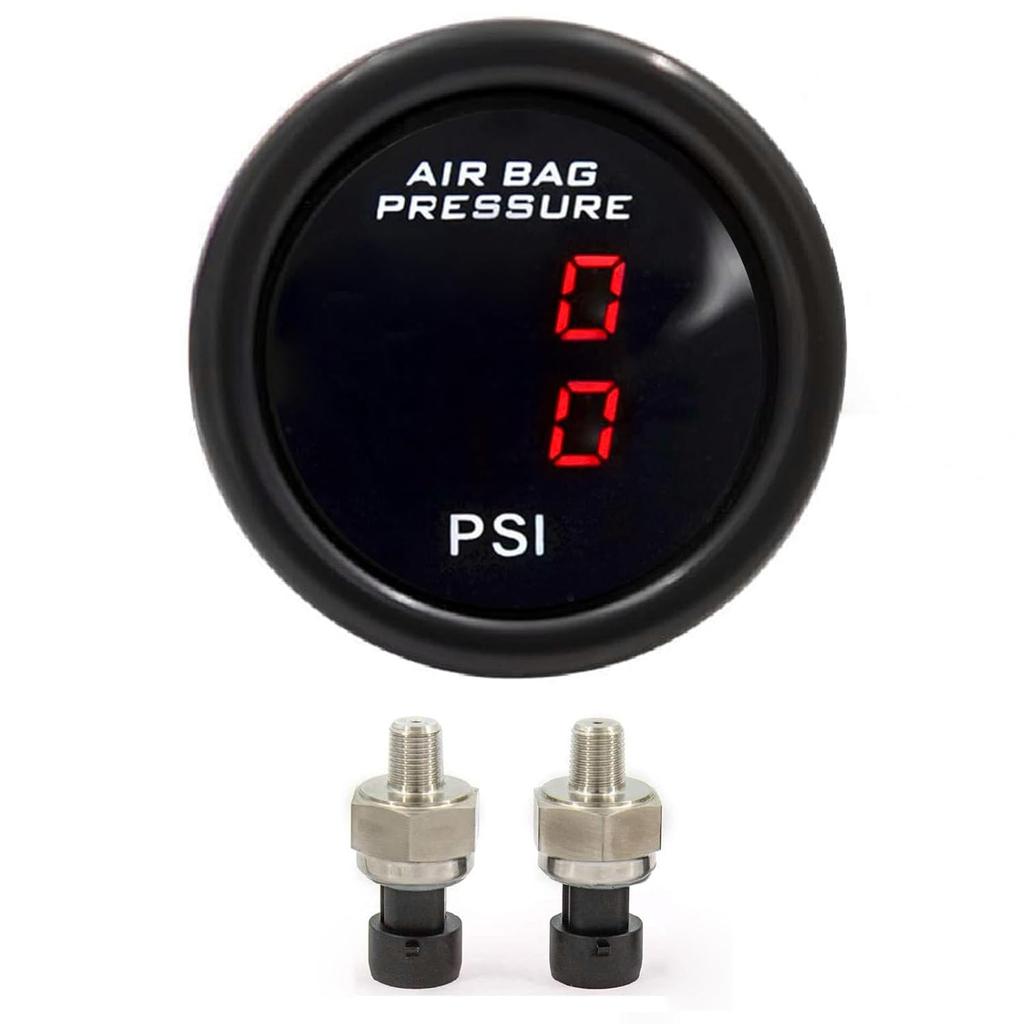 Dual Blue Display Car Air Suspension Gauge 220PSI,2-1/16" 52mm Air Pressure Gauge with 2PCS 1/8NPT Air Pressure Sensor and Bracket for Car & Truck
