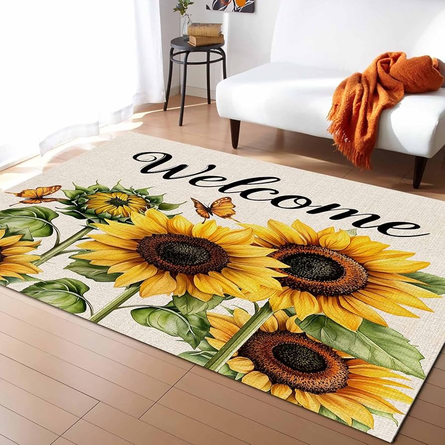 Sunflower Them Pattern Carpet for Living Room Bedroom Decor Home Sofa Coffee Table Area Rug Non Slip Hallway Washable Floor Mat