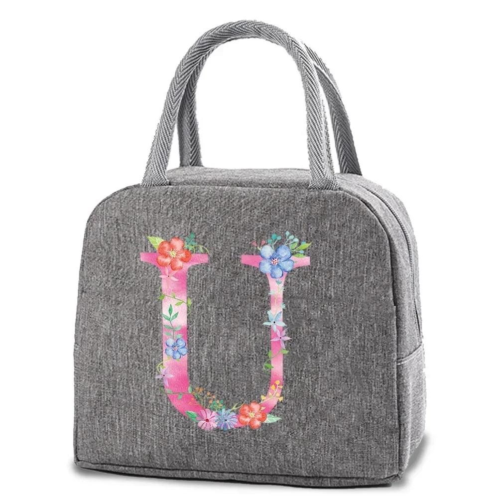Reusable Insulated Lunch Bag Canvas Insulated Lunch Storage Bag Ladies Men's Portable Lunch Bag Waterproof Letter Pattern