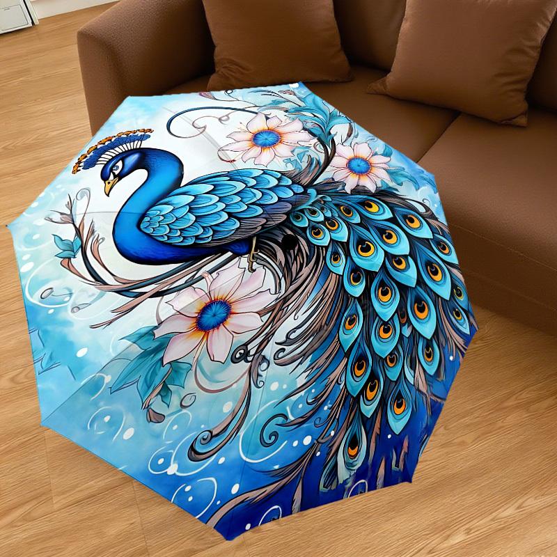 1PC Peacock Flowers Automatic Open/Close Umbrella Compact Folding Umbrella with 8-Rib Shaft lightweight esign, Highquality Fabric1215A