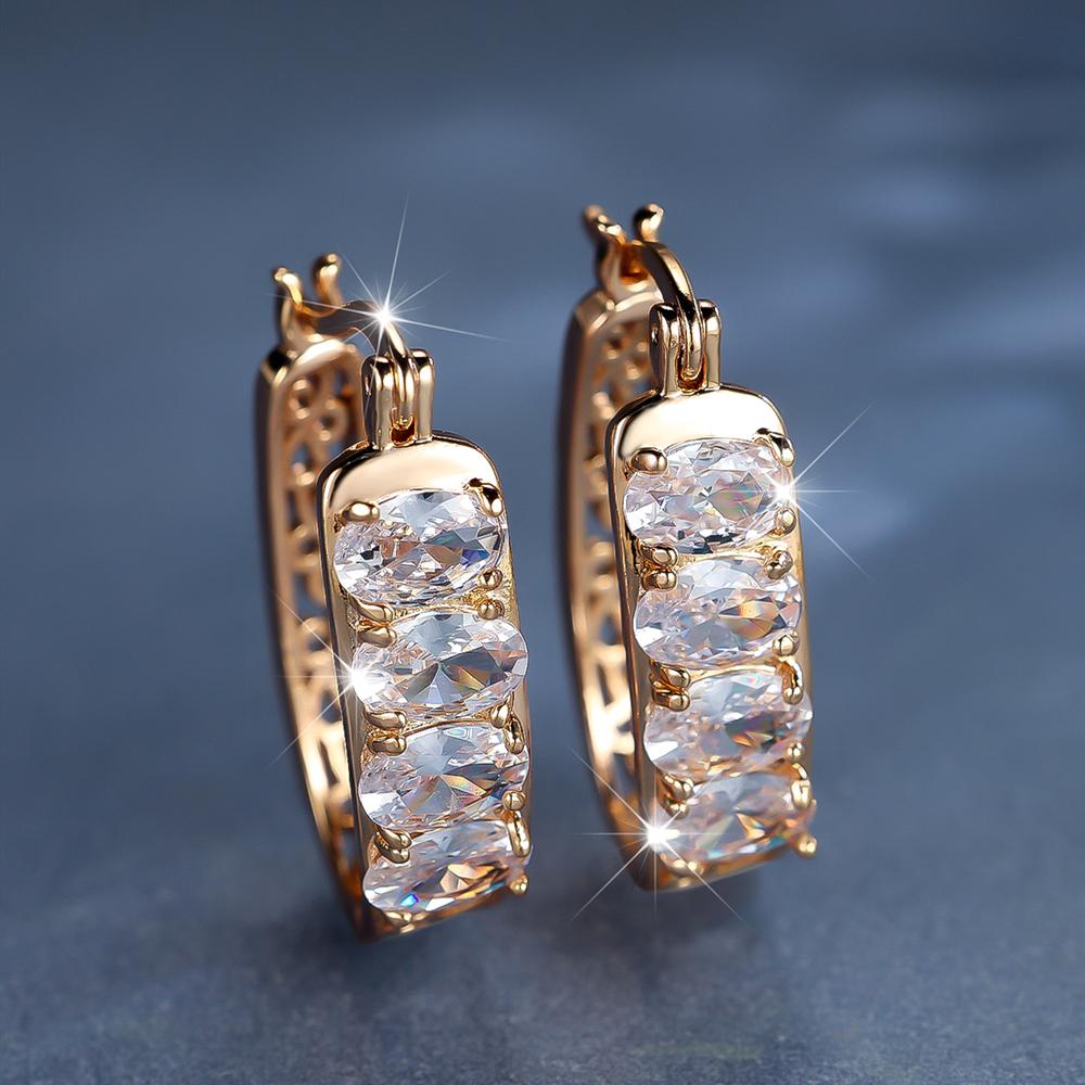 

Геометрические овальные серьги-кольца с цирконием для женщин, роскошные серьги цвета розового золота, женские помолвочные украшения для свадебной вечеринки белый