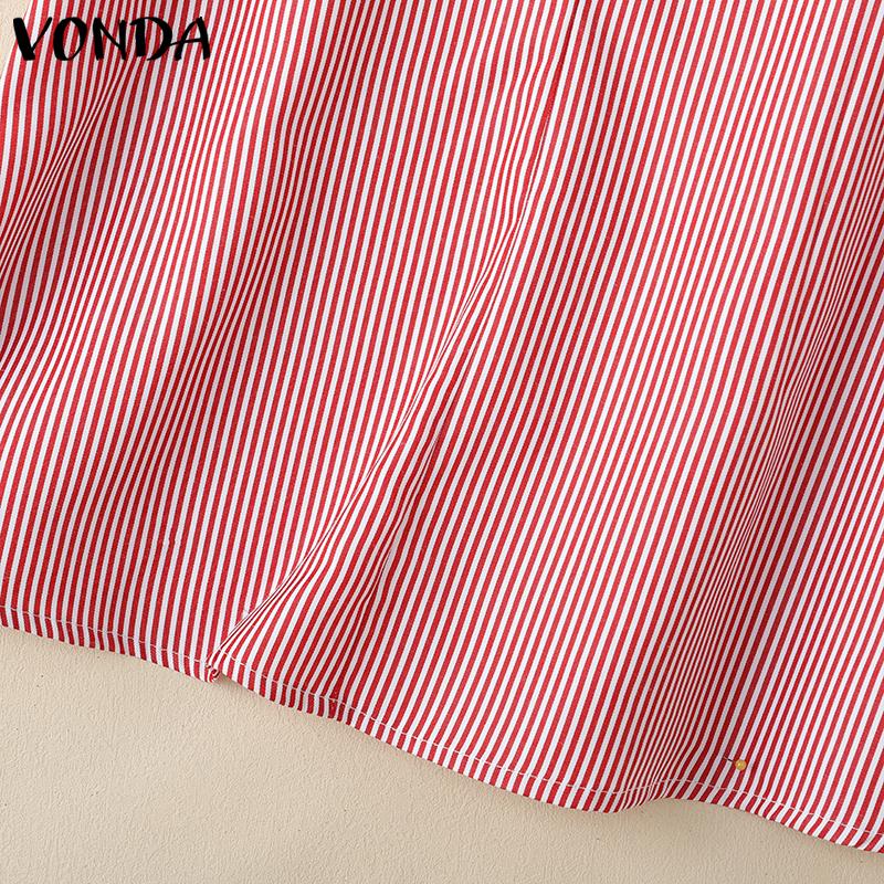 VONDA Damen Sommer Rüschen V-Ausschnitt Kurzarm Gestreift Lässige T-Shirts Tops