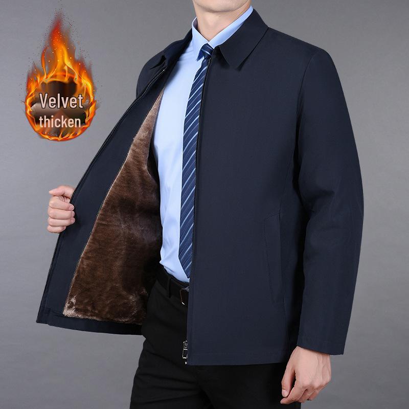 

Мужская куртка-пиджак с флисовой подкладкой - Весенне-осенняя верхняя одежда L темно-синий