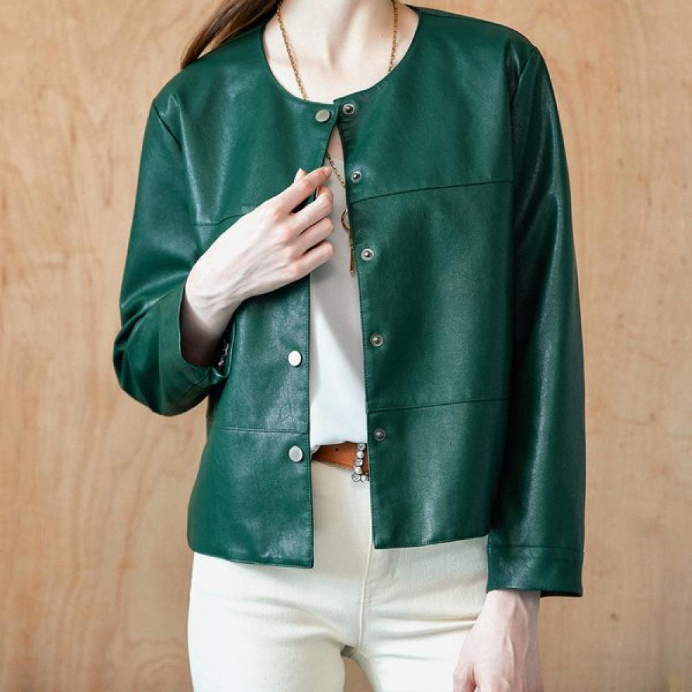 Maxza Round Collar Fake Leather Jacket Zb03jp002