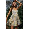 Women's Square Neck Sleeveless Floral Print Tiered Mini Dress High Waist Casual Summer Sundress