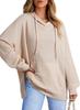 2024 Women's Hooded Waffle Knit Pullover Sweatshirt with Pocket, Long Sleeve, Autumn/Winter