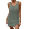 Women Crochet Knit Dress Sleeveless Round Neck Backless Casual Dress with Adjustable Drawstring Sides for Summer Beachwear